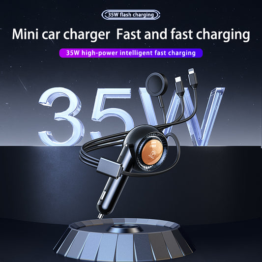 The J&W Company 3-in-1 Car Charger – Multi-Port Fast Car Charger with USB, Type-C & Lightning Outputs, Compact Design for Simultaneous Charging of iPhone, Android & Gadgets