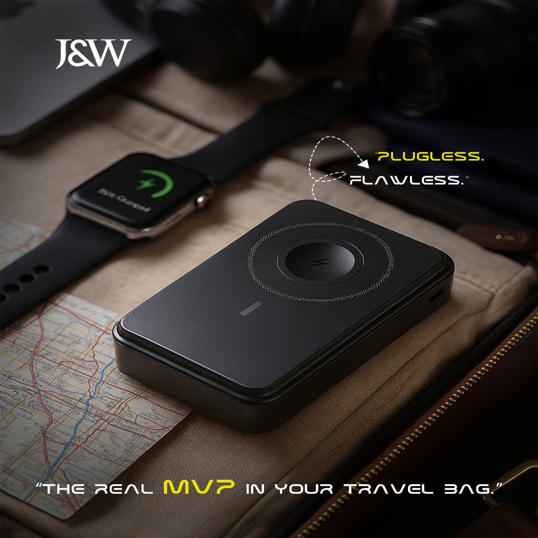 The J&W Company Raptor 10000mAh Power Bank – Ultra-Compact Wireless Power Bank for AirPods, Apple Watch, and MagSafe iPhones with Fast Charging Support