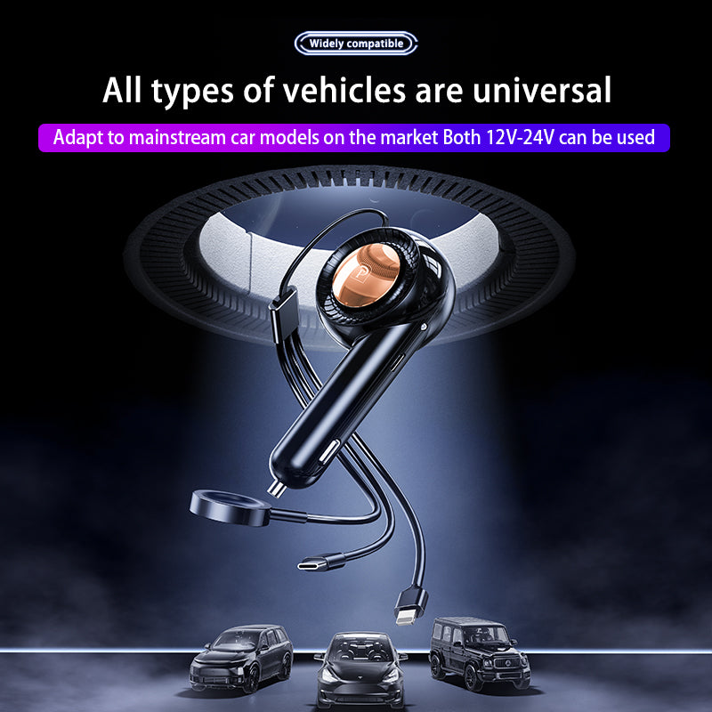 The J&W Company 3-in-1 Car Charger – Multi-Port Fast Car Charger with USB, Type-C & Lightning Outputs, Compact Design for Simultaneous Charging of iPhone, Android & Gadgets