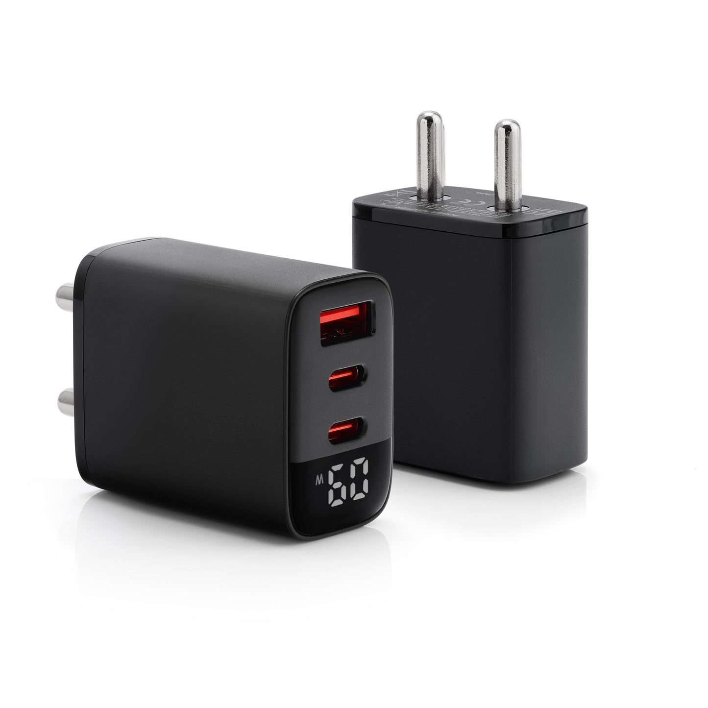 Best adapter for fast charging – Dynamo 60W black wall adapter with 2 Type-C and 1 USB port, perfect for phones, tablets, and laptops with premium design and multi-device support.

