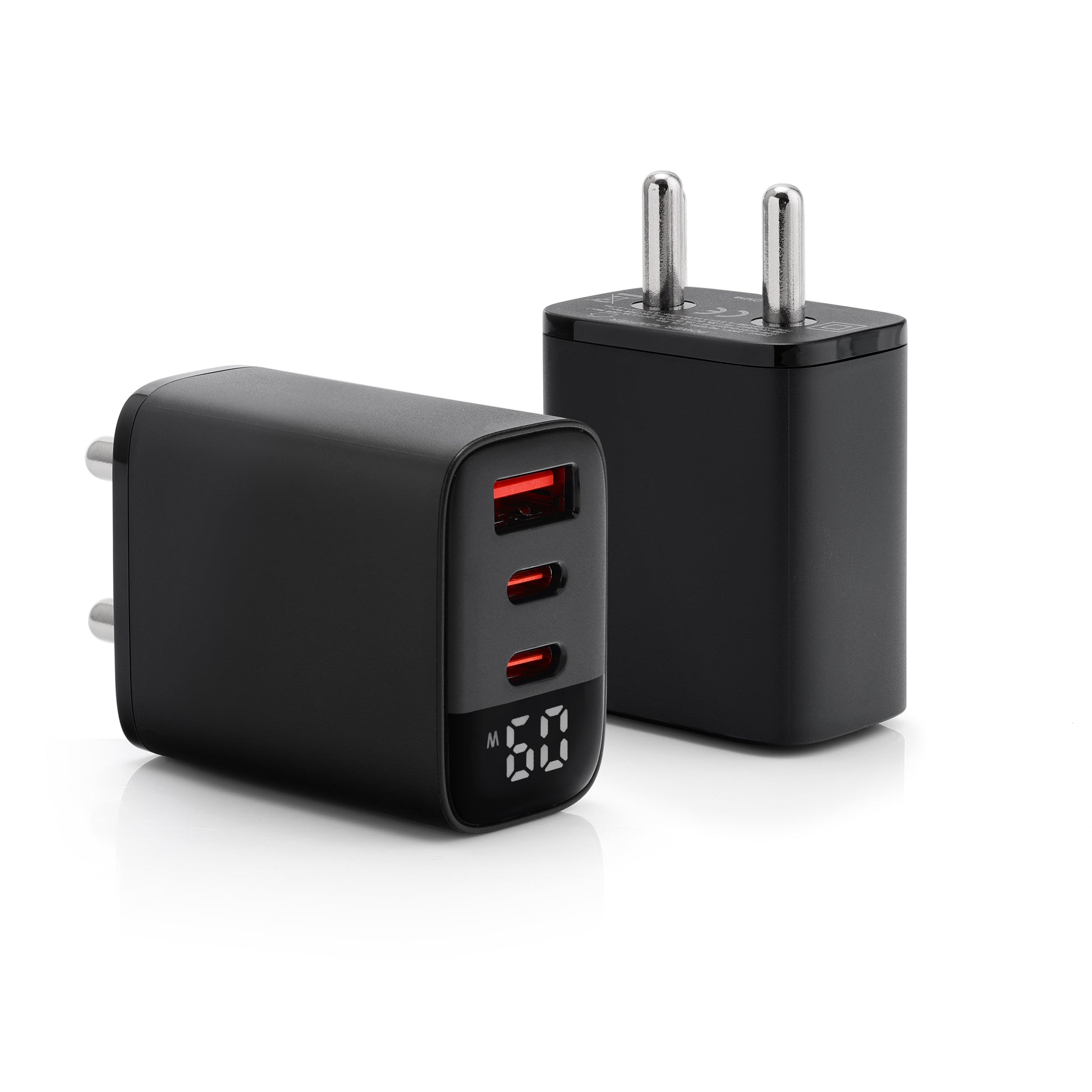 Best adapter for fast charging – Dynamo 60W black wall adapter with 2 Type-C and 1 USB port, perfect for phones, tablets, and laptops with premium design and multi-device support.

