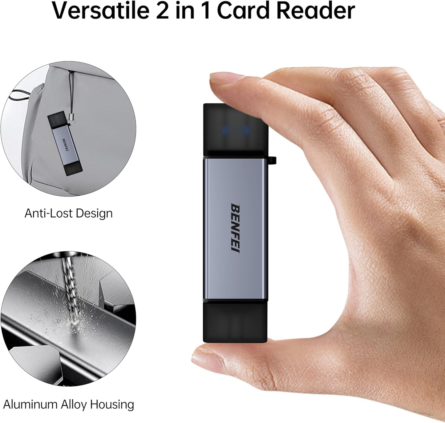BENFEI 2-in-1 USB A & USB C Card Reader  