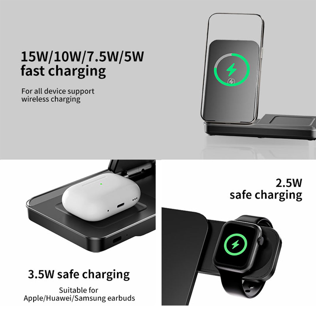 Chargeport T13 – Ultimate 3-in-1 Foldable Mini Wireless Charger for Travel & Everyday Convenience