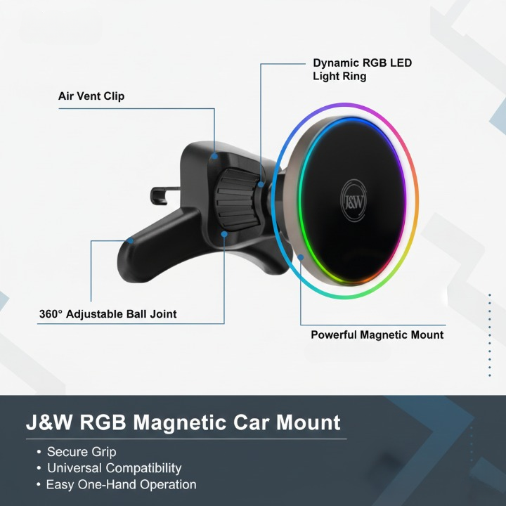 J&W Air Grap – Premium Magnetic RGB Car Mobile Holder