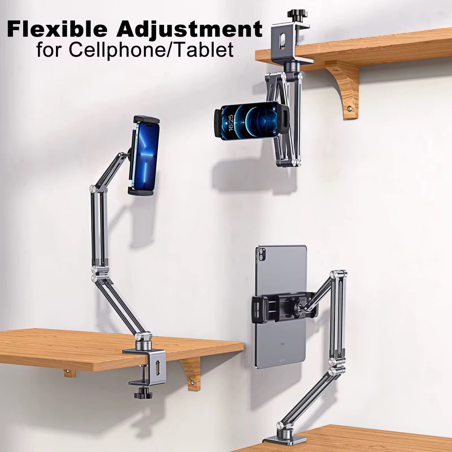 FlexHold Pro – CNC Metal Tablet Desk Mount | Heavy-Duty Adjustable Clamp Stand