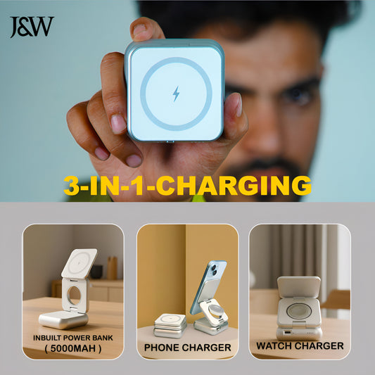 Z Foldable Magnetic Power Bank J&W - 3 in 1 Charging Station