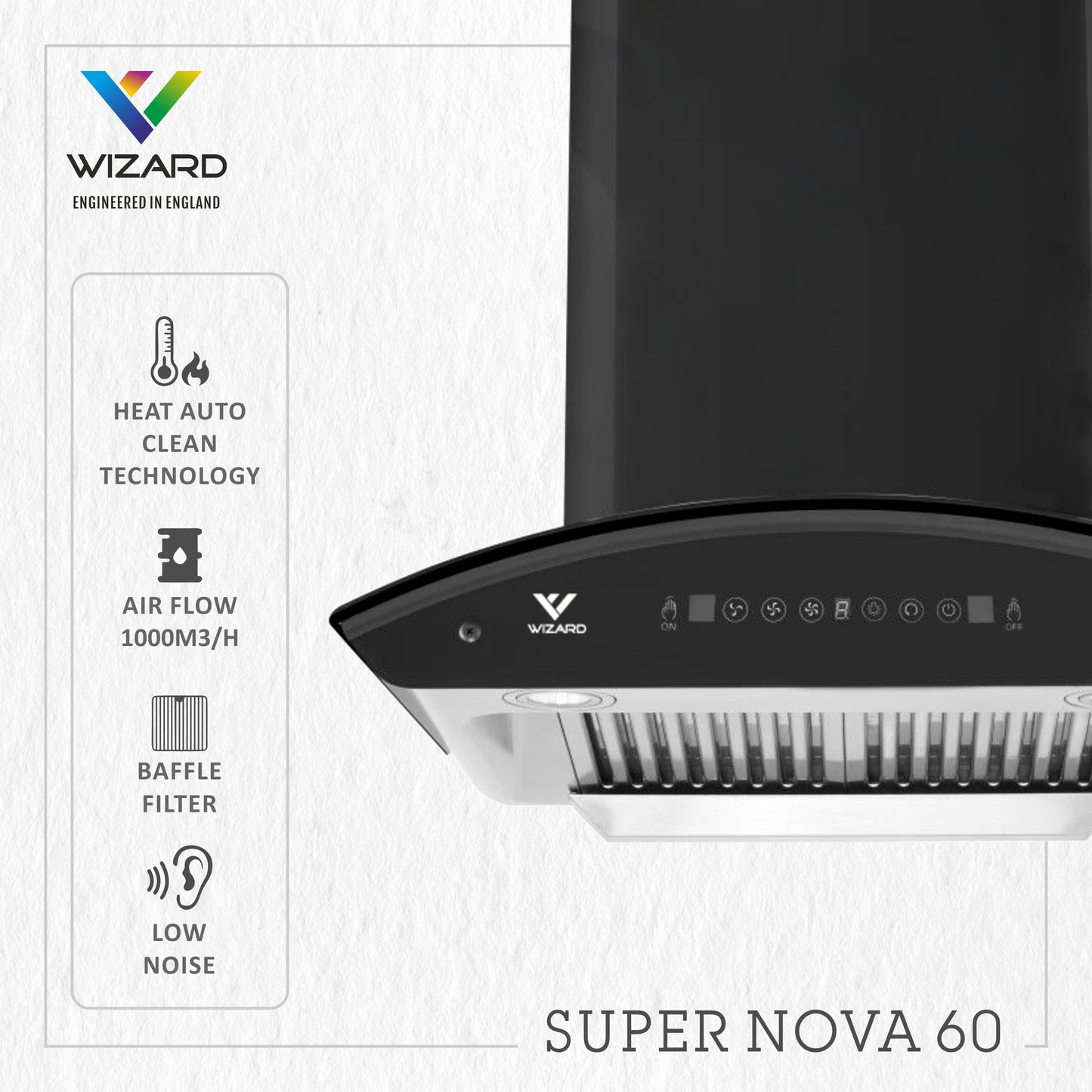 Wizard SUPER NOVA 60 Auto Clean Wall Mounted BLACK 1000 CMH Chimney by JW Company