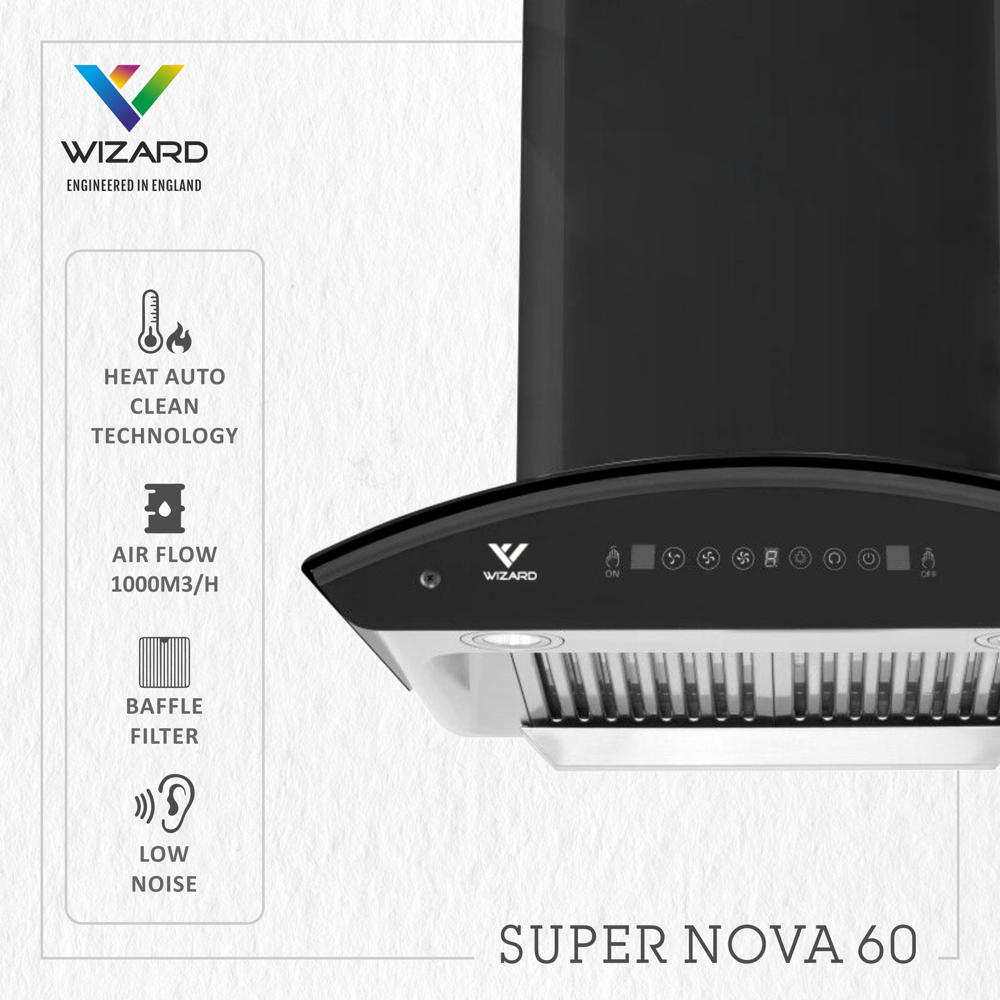 Wizard SUPER NOVA 60 Auto Clean Wall Mounted BLACK 1000 CMH Chimney by JW Company