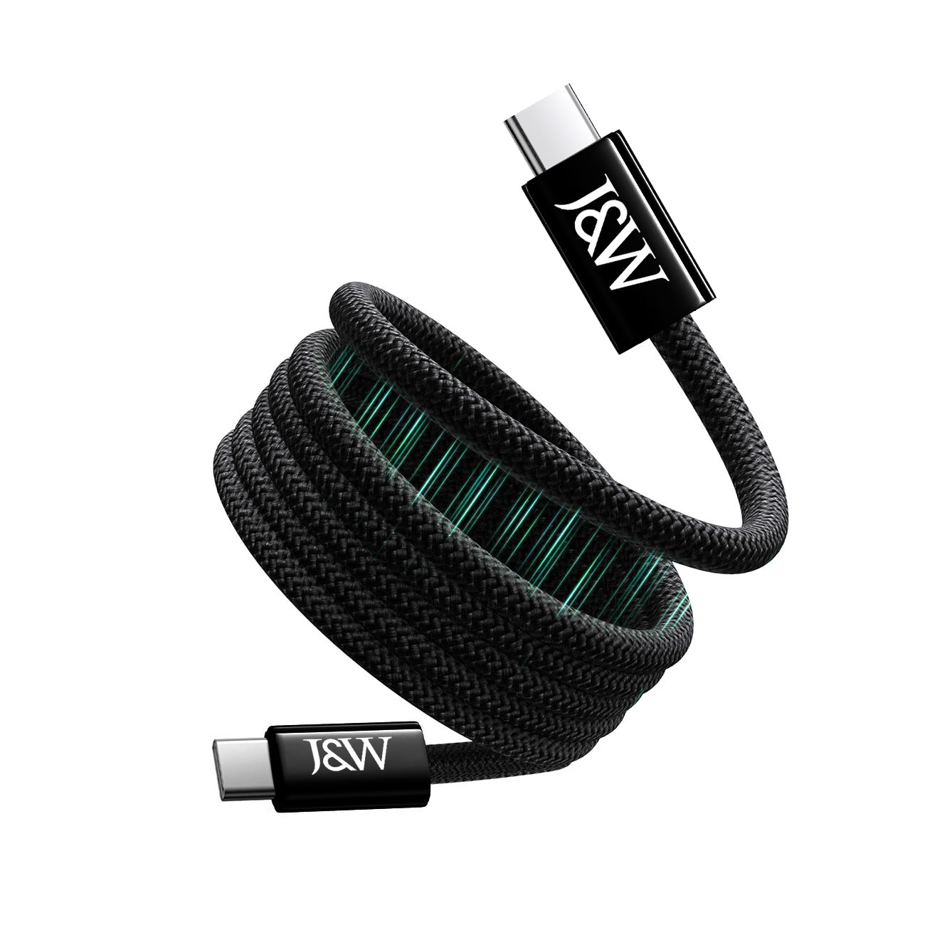 The J&W Company Zap Stick Magnetic Type-C to Type-C Fast Charging Cable – 100W PD Support, Detachable Magnetic Tip, Tangle-Free Braided Wire for Laptops, Tablets & Smartphones