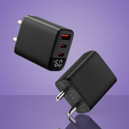 Dynamo 60W Wall Adapter by JW Company | 2 Type-C Ports & 1 USB-A | Fast Charging Multi-Device Power Adapter – Black